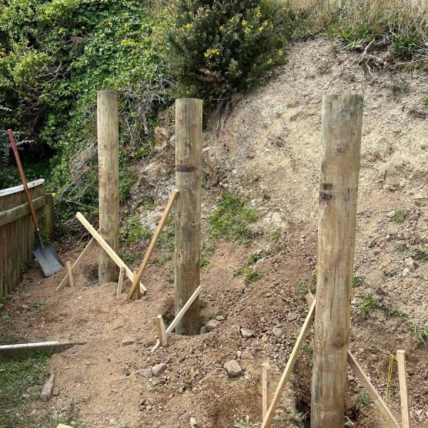 Wooden Retaining Wall And Steps