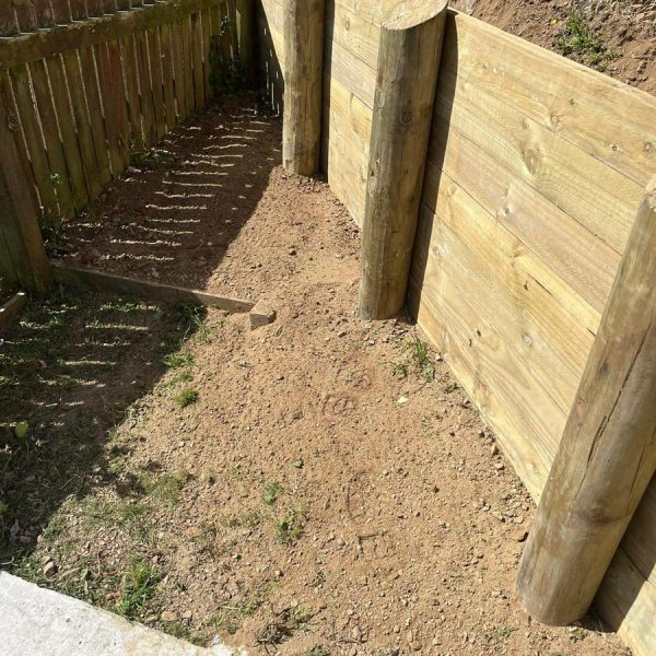 Wooden Retaining Wall And Steps