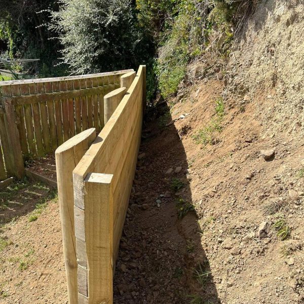 Wooden Retaining Wall And Steps