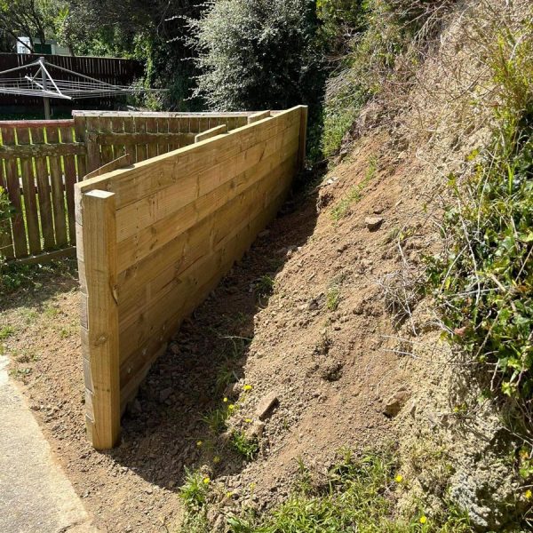 Wooden Retaining Wall And Steps