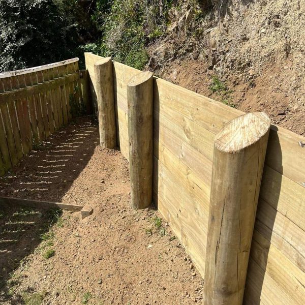 Wooden Retaining Wall And Steps