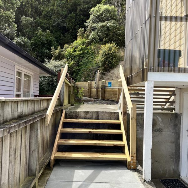 Wooden Retaining Wall And Steps