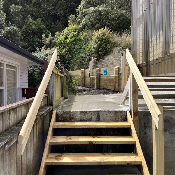 Wooden Retaining Wall And Steps