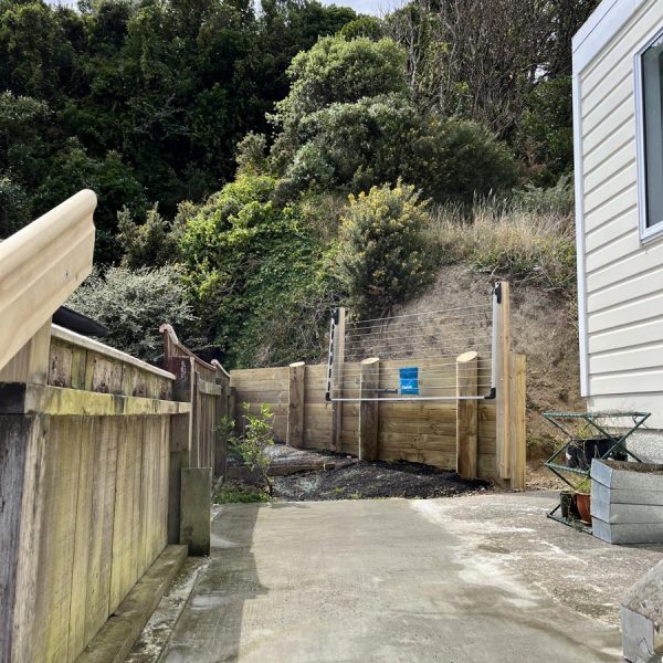 Wooden Retaining Wall And Steps