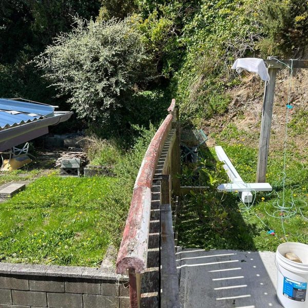 Wooden Retaining Wall And Steps - Before